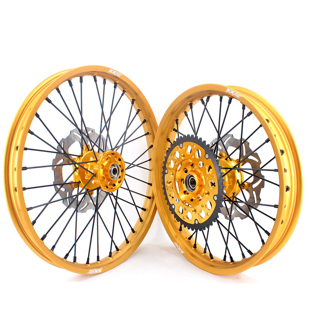 KKE 21 & 19 MX Gold Wheels for Suzuki RM125 RM250 1996-2000 Black Spoke - Howling Moto
