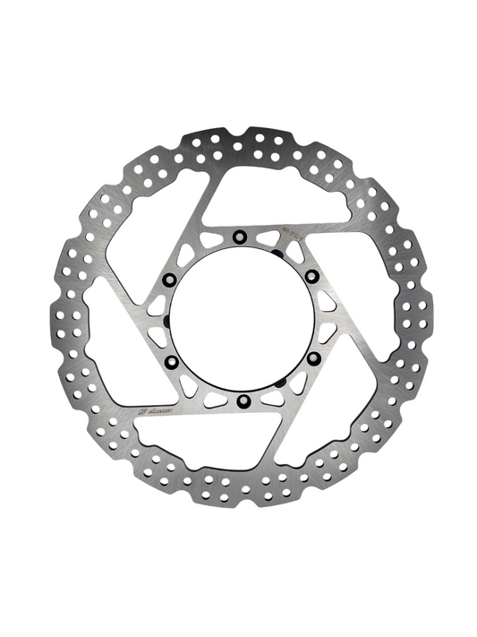 Warp9Racing DRZ 310mm front fixed brake rotor with ventilated design and mounting holes, ready for installation.