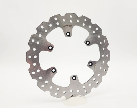 KTM 690 rear fixed rotor by Warp9Racing, 240mm diameter, metallic finish with mounting holes, designed for motorcycle braking system.