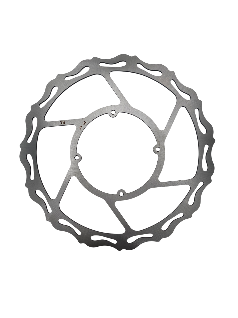 Warp9Racing RMZ 320mm front rotor showing vented steel disc with mounting holes for motocross or dirt bike brakes.