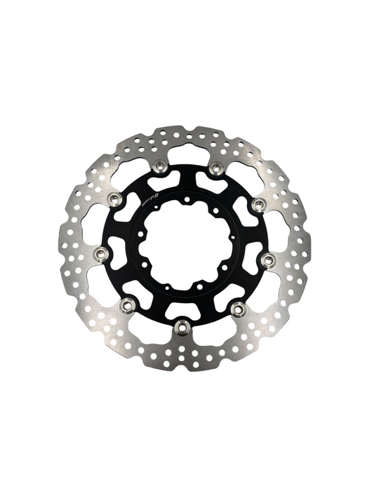 Honda 320mm front rotor by Warp9Racing, showing a metallic brake disc with vented design and mounting holes.