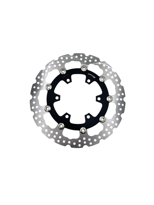 Warp9Racing DR650 320mm front floating brake rotor with rotor bolts, featuring vented design for improved cooling and performance.