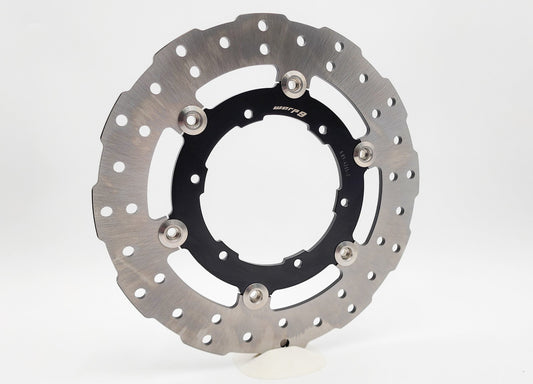 KTM 1090-1290 rear floating brake rotor by Warp9Racing, 265mm diameter, metallic finish with vented design for motorcycle braking system.