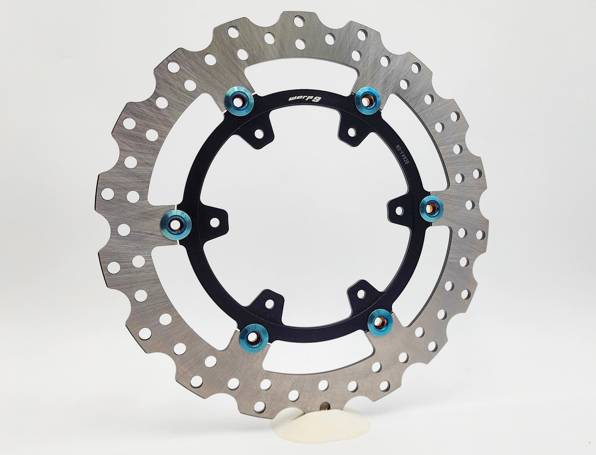 Warp9Racing KTM 950/990 300mm front floating brake rotor, high-performance motorcycle brake disc with vented design.