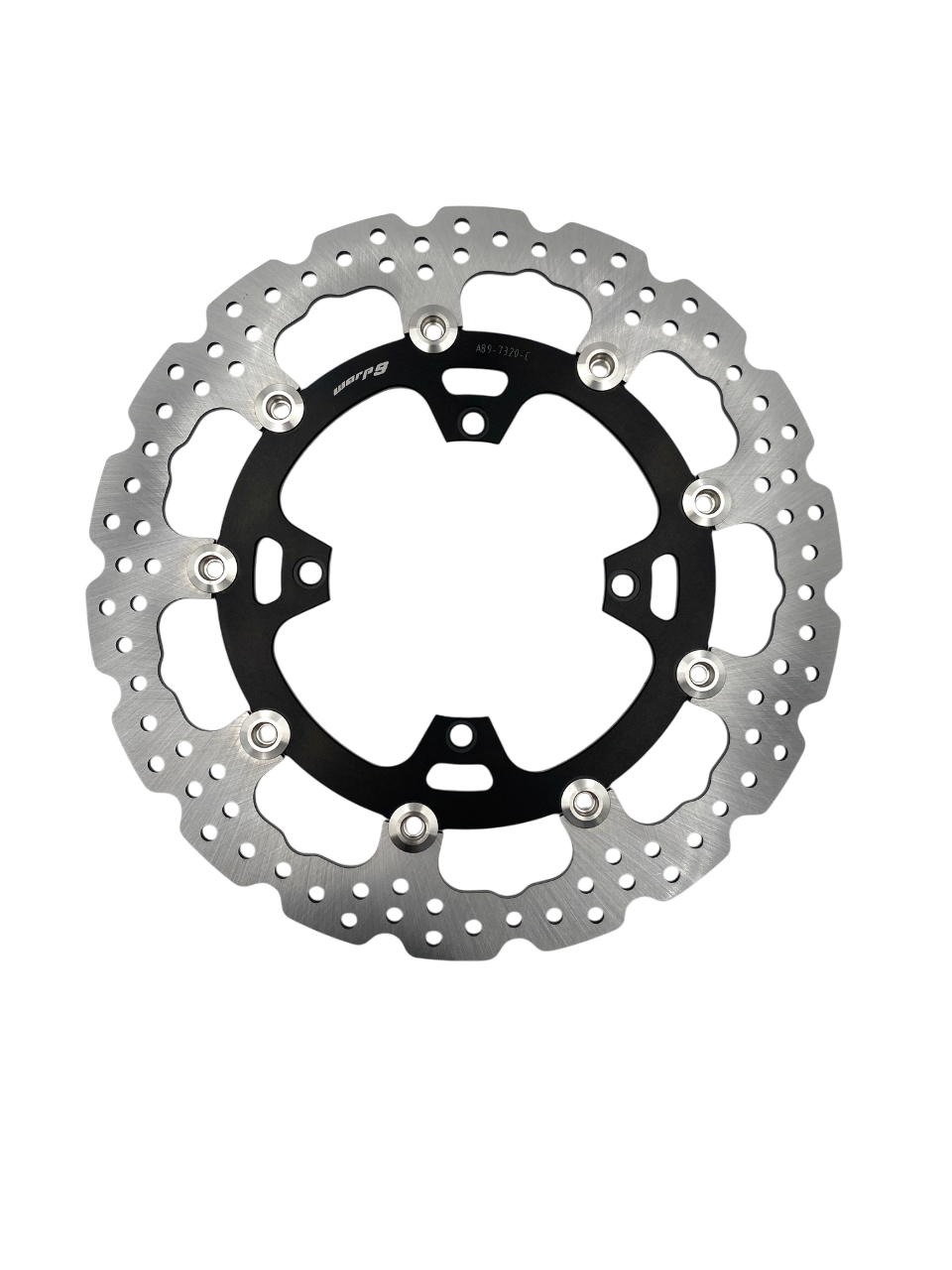 Warp9Racing RMZ 320mm front brake rotor with ventilated design for motorcycle braking performance.
