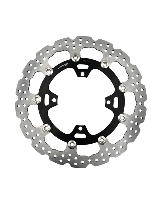 Warp9Racing RMZ 320mm front brake rotor with ventilated design for motorcycle braking performance.