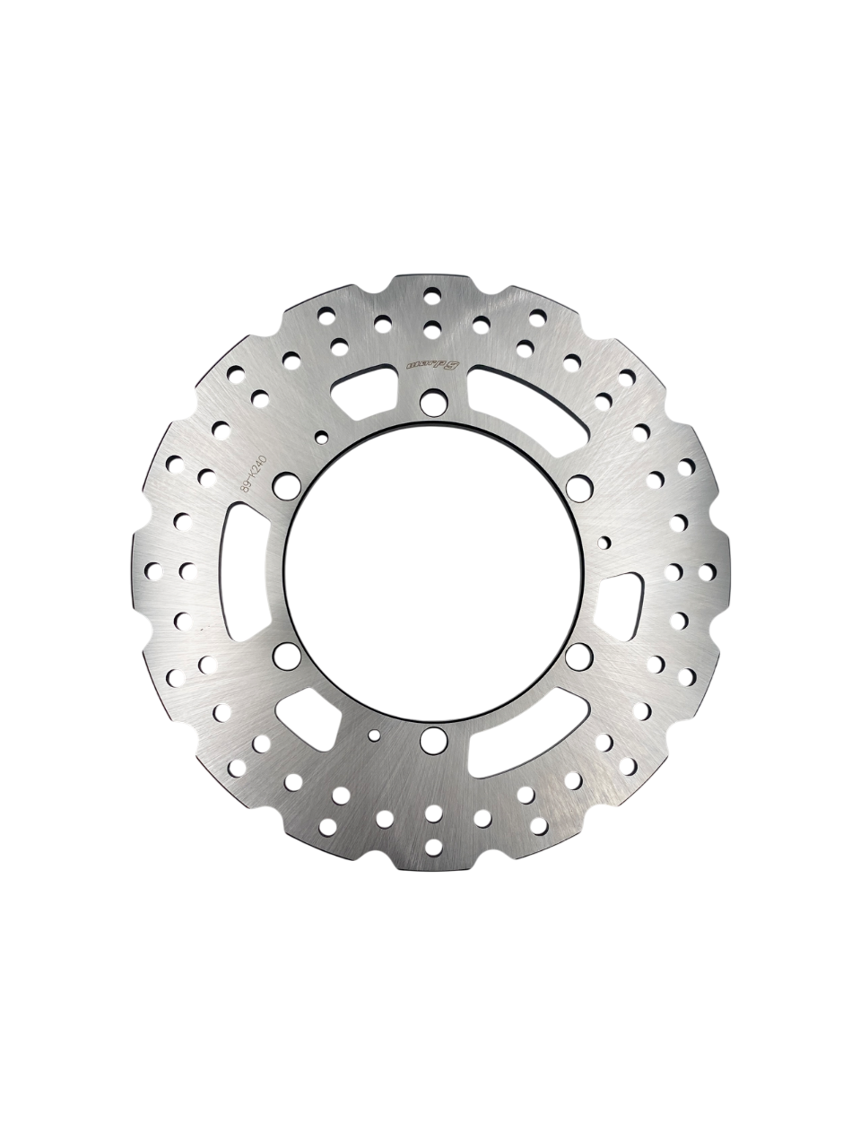 Warp9Racing KLR650 240mm rear fixed brake rotor with bolts, showcasing durable metal construction for motorcycle braking performance.