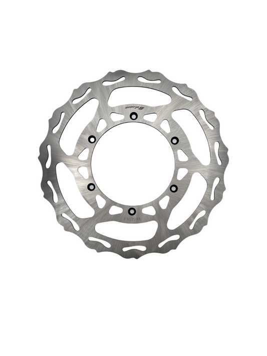 Yamaha 270mm front fixed rotor from Warp9Racing, shown in silver with detailed brake surface and mounting holes.