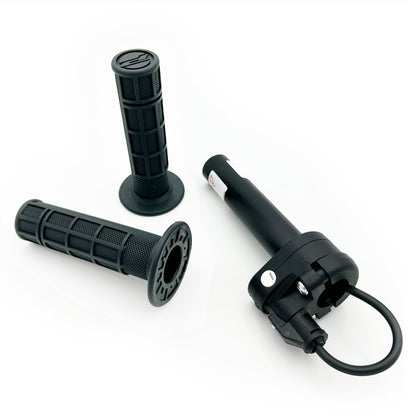 Black Magura 1/4 turn electronic throttle by eDirtyBike with grip for DirtBike or Mantis Mini e-bike.