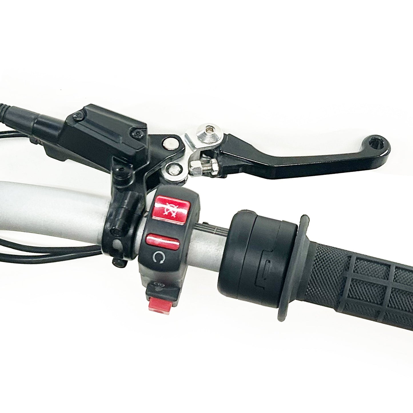 Electronic Magura throttle by eDirtyBike installed on a bike, featuring a sleek 1/4 turn design for precise control.