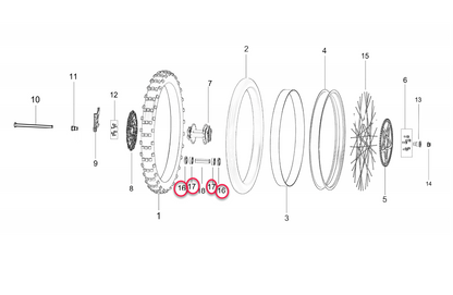 Diagram of eDirtyBike DirtyBike rear wheel bearing kit for Sur-Ron, Talaria, and E Ride Pro electric bikes.