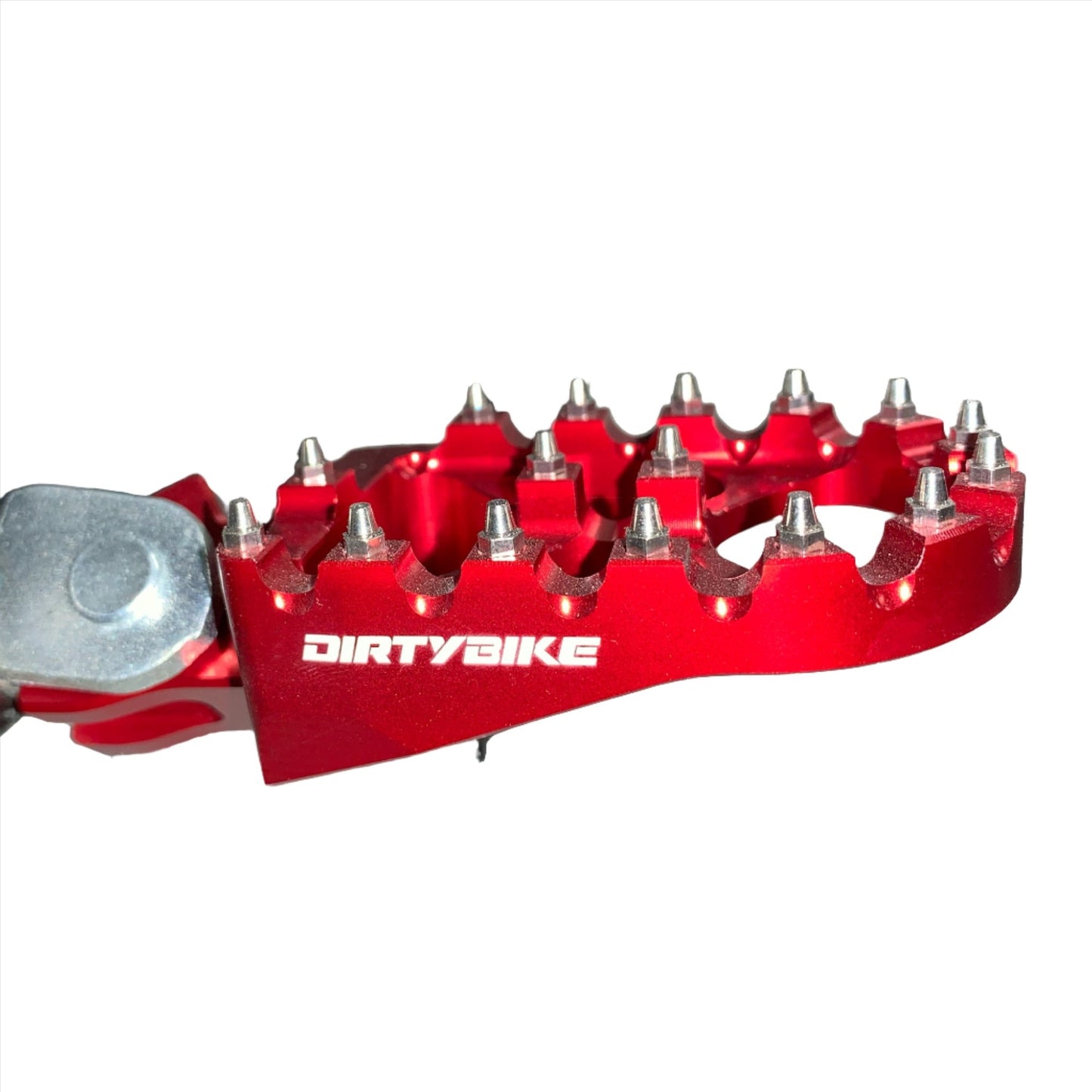 Red CNC aluminum foot peg with eDirtyBike logo for Talaria MX X3 LBX E Ride Pro dirt bikes.
