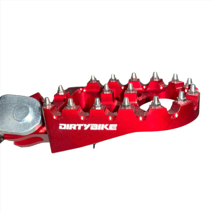 Red CNC aluminum foot peg with eDirtyBike logo for Talaria MX X3 LBX E Ride Pro dirt bikes.