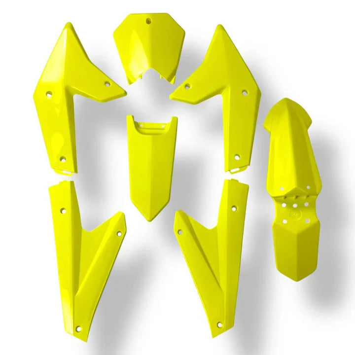Electro & Co complete body plastic set for ETM RTR in retro banana style, featuring 10 colorful fairings and body parts.