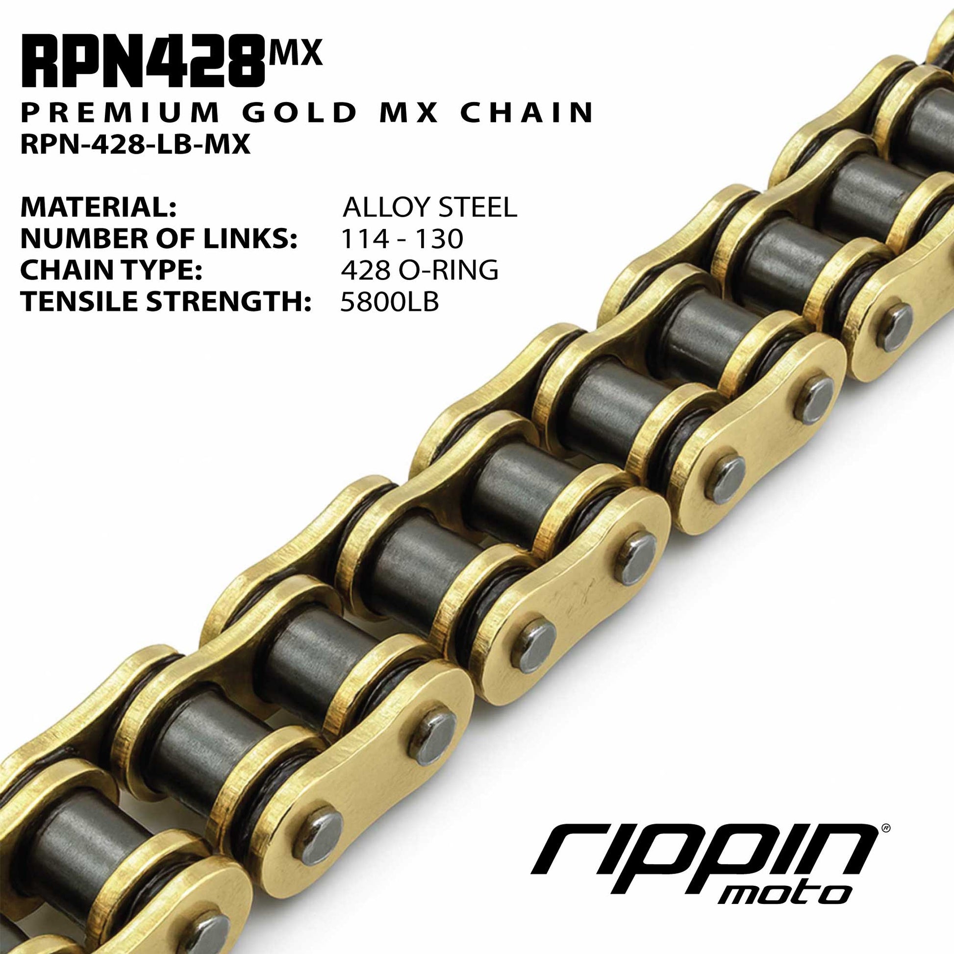 RPN428MX Premium Gold MX O-Ring Chain for E-Ride PRO 3.0/SR, Talaria MX5 & Altis Sigma - Howling Moto
