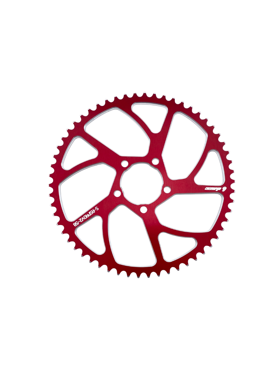 Warp 9 Racing E-Moto rear sprocket in aluminum and stainless, 40-64 teeth, for Surron, Talaria, and other electric motocross bikes.