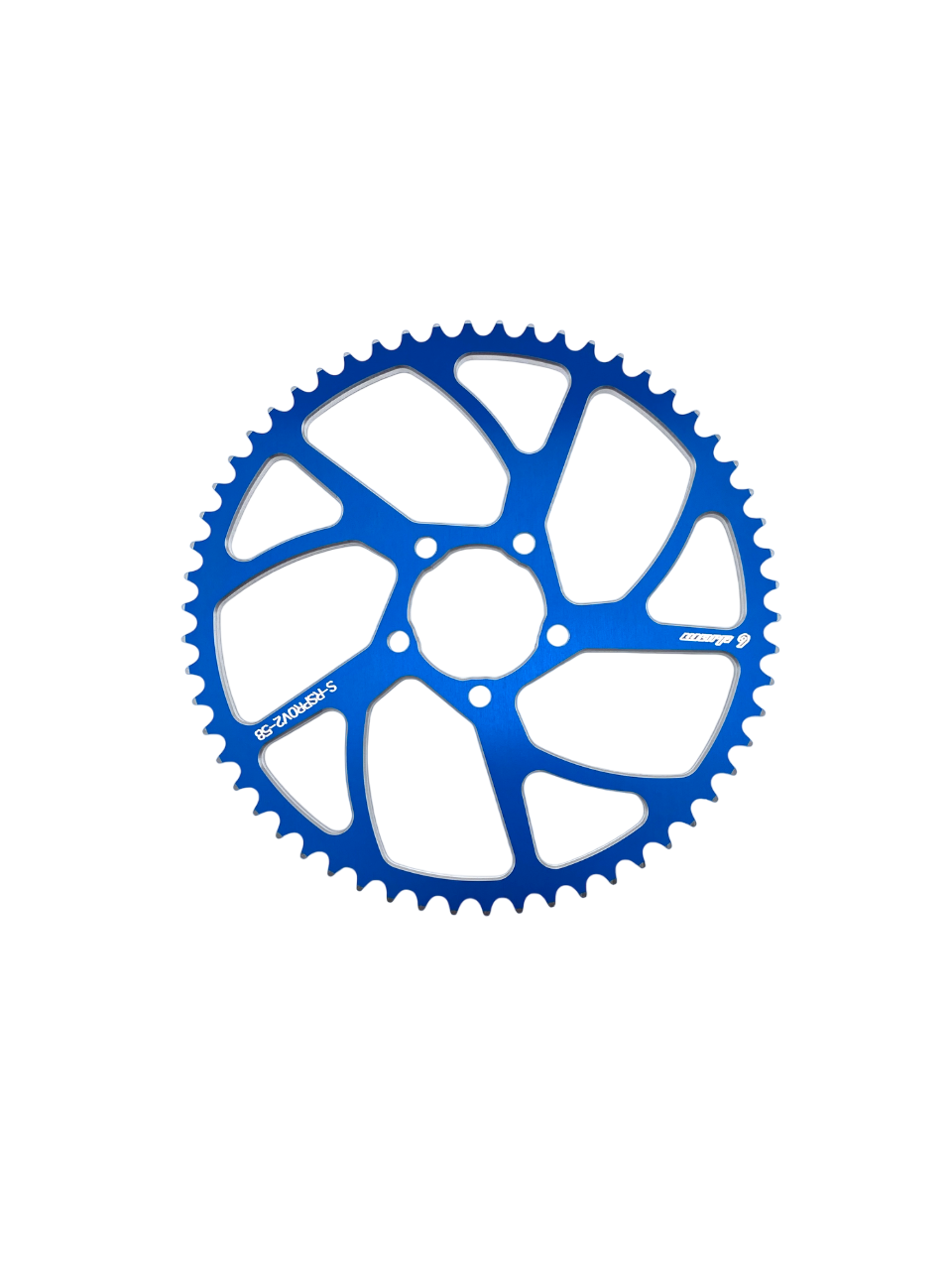 Warp 9 Racing aluminum and stainless steel E-Moto rear sprocket with 40-64 teeth for Surron, Talaria, and other electric motorcycles.