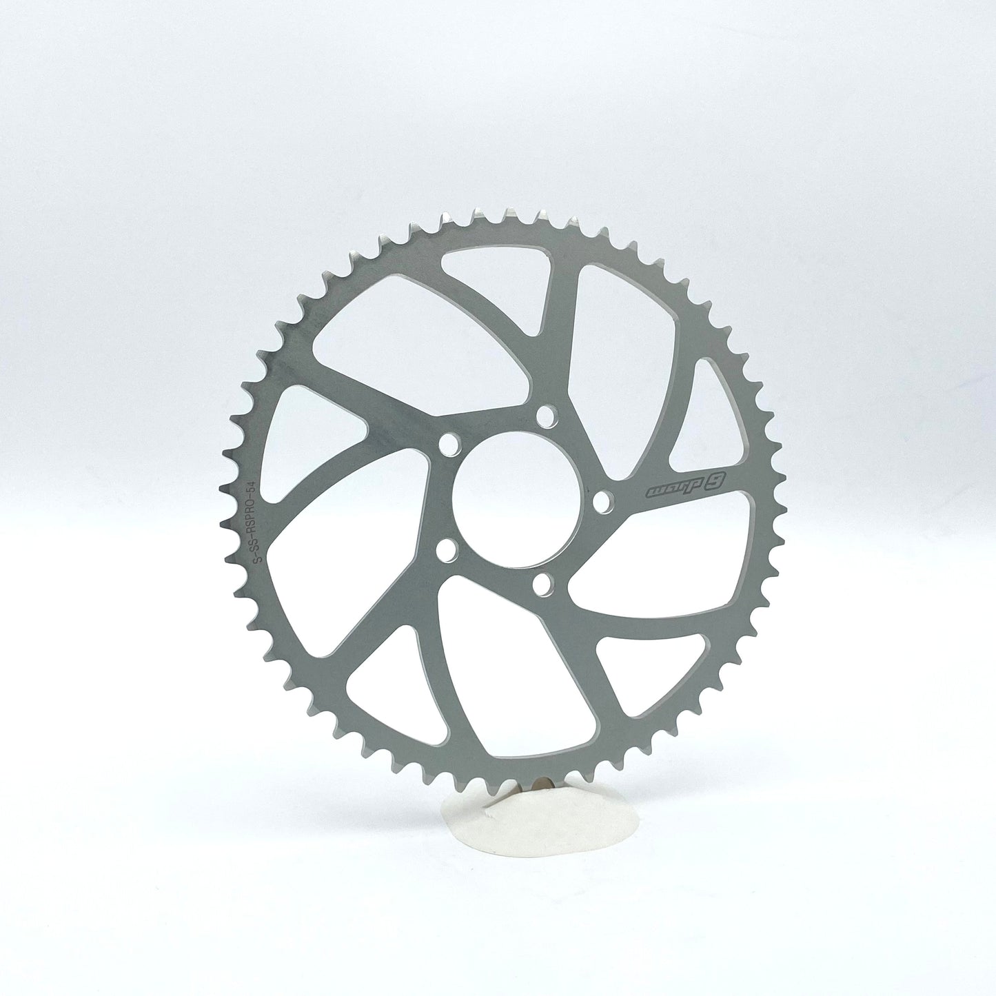 Warp 9 Racing E-Moto rear sprocket made of aluminum and stainless steel, 54-tooth for Surron, Talaria, and other E-Moto bikes.