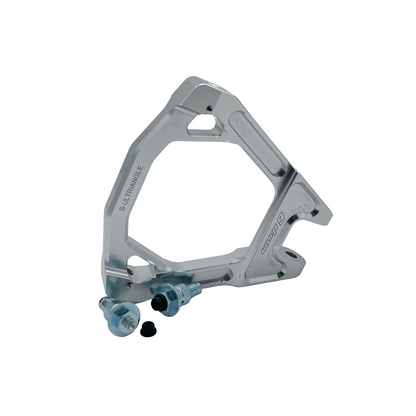 Warp9Racing Surron Ultra Bee Triangles, lightweight aluminum motorcycle parts with a white background and detailed design.