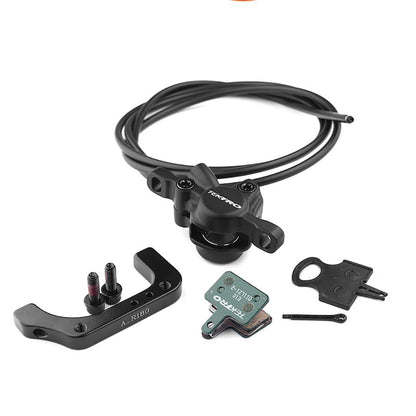 Hycline Tektro HD-E350 hydraulic disc brake set for electric bikes with front and rear brakes, rotors, and IS adapters.