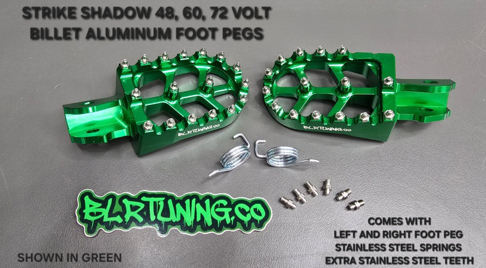 FOOT PEGS FOR STRIKE SHADOW 48v 60v 72v 2026 MODELS BILLET ALUMINUM WITH STAINLESS STEEL TEETH BY BLR TUNING