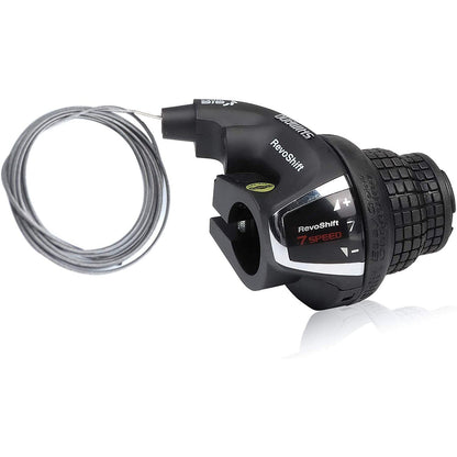 Shimano 7-speed RevoShift SL-RS35 twist grip shifter for bicycles, showcasing the ergonomic grip and gear indicator.