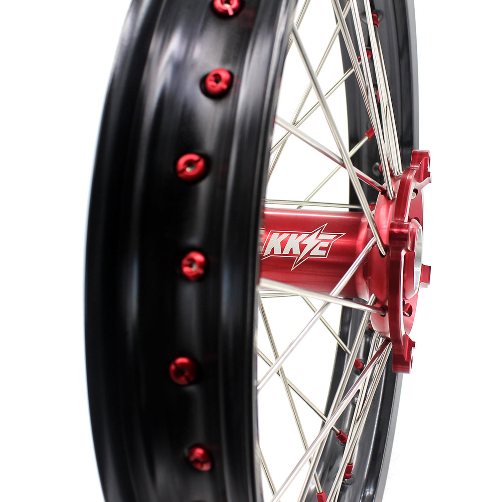 KKE 21 & 19 Wheels for Suzuki RMZ250 2007-2024 RMZ450 2005-2024 Red Nipples - Howling Moto