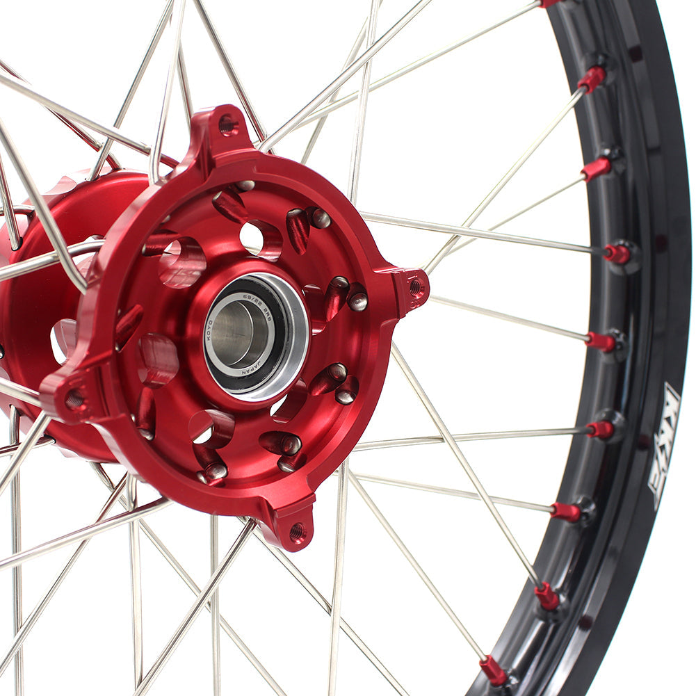 KKE 21 & 19 Wheels for Suzuki RMZ250 2007-2024 RMZ450 2005-2024 Red Nipples - Howling Moto