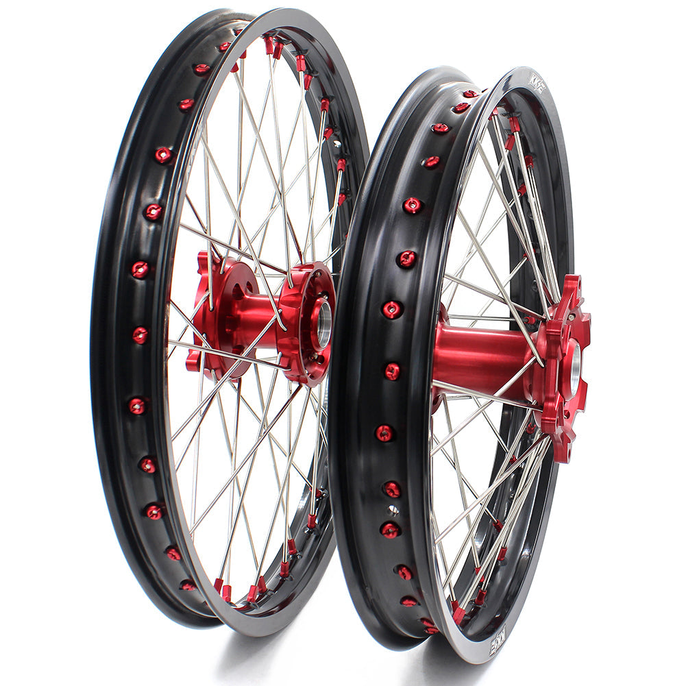 KKE 21 & 19 Wheels for Suzuki RMZ250 2007-2024 RMZ450 2005-2024 Red Nipples - Howling Moto