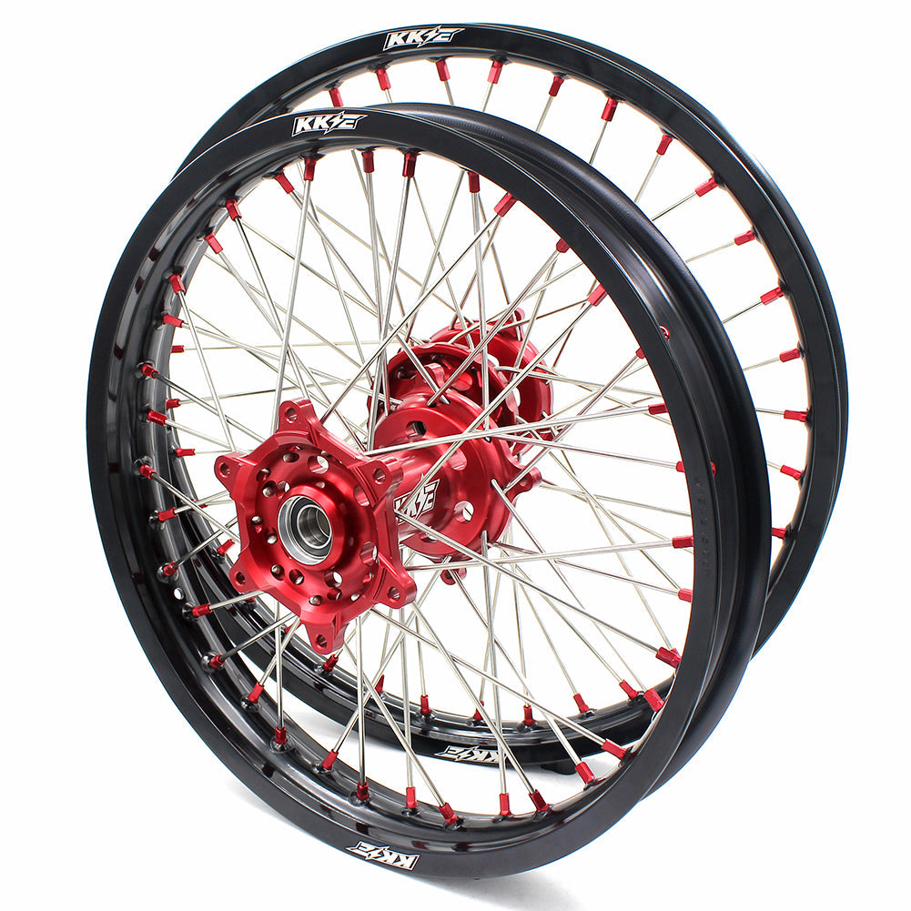 KKE 21 & 19 Wheels for Suzuki RMZ250 2007-2024 RMZ450 2005-2024 Red Nipples - Howling Moto