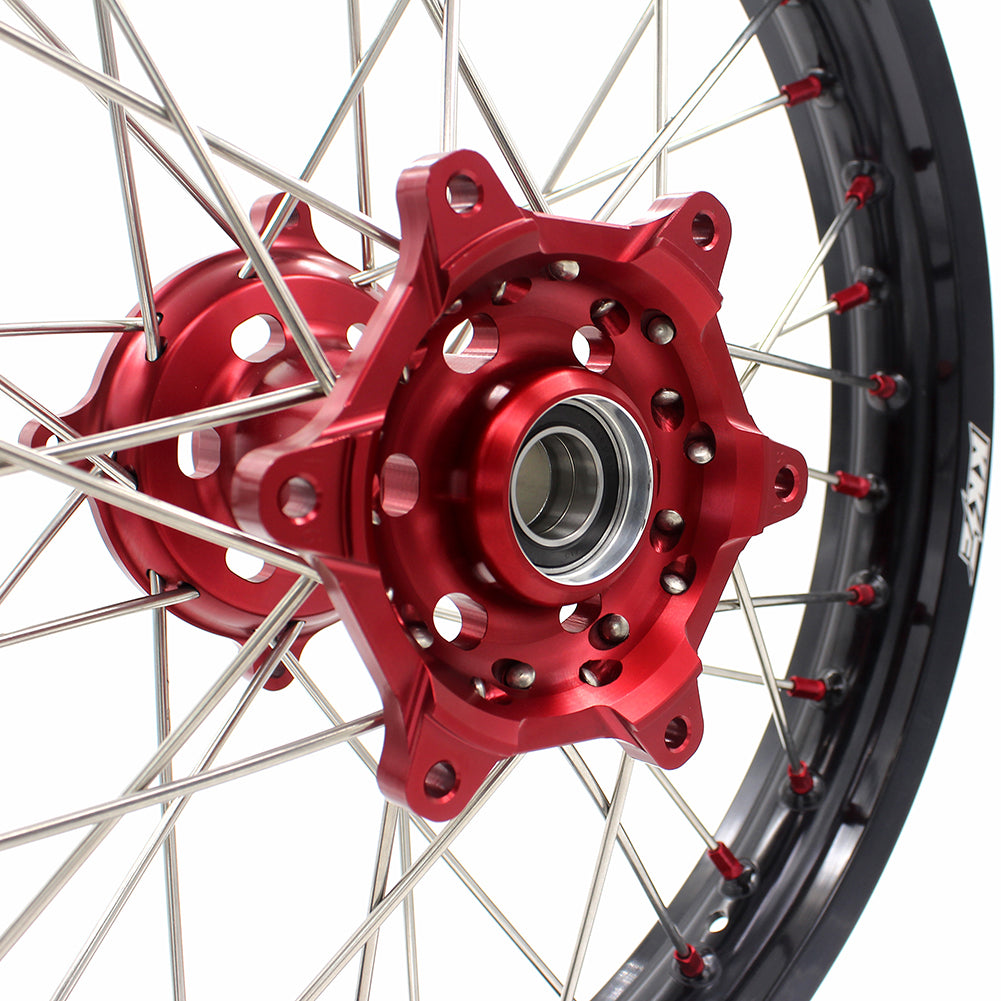 KKE 21 & 19 Wheels for Suzuki RMZ250 2007-2024 RMZ450 2005-2024 Red Nipples - Howling Moto