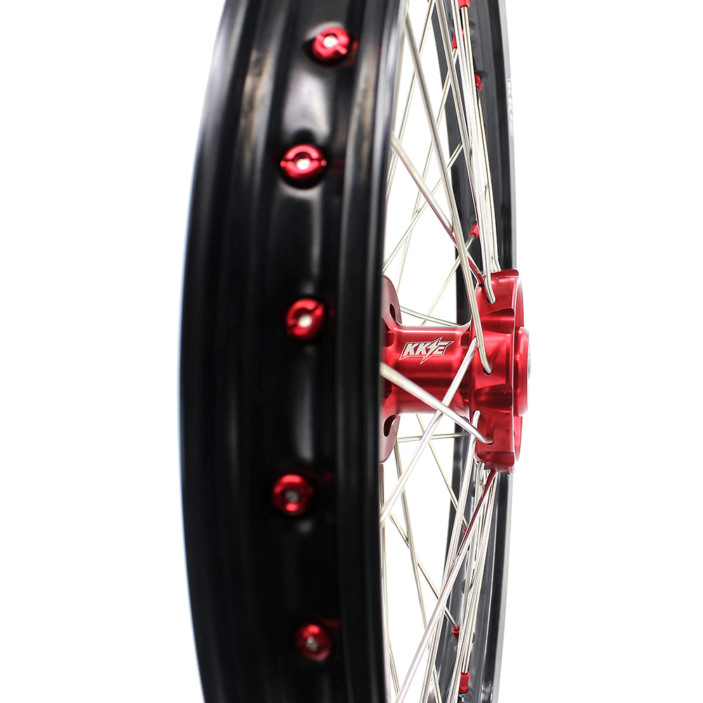 KKE 21 & 19 Wheels for Suzuki RMZ250 2007-2024 RMZ450 2005-2024 Red Nipples - Howling Moto