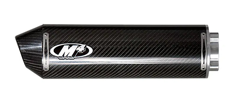 Carbon fiber bolt-on M4 exhaust for 2001-2003 Suzuki GSXR 600 motorcycle, showcasing sleek side view and exhaust piping.