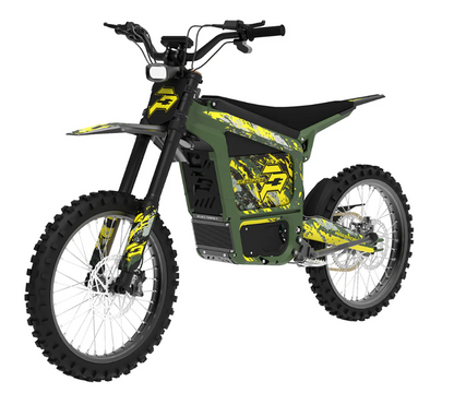 Howling Moto Grasshopper SE electric dirt bike with 72V 60Ah battery and 12.5kW mid-drive, shown from side view.
