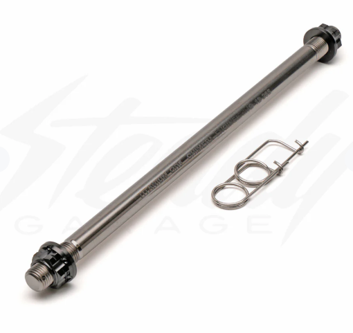 Steady Garage Chimera Engineering GR-5 titanium axle shaft with nuts, M12 x 265mm, for front Grom, Monkey, Dax motorcycles.