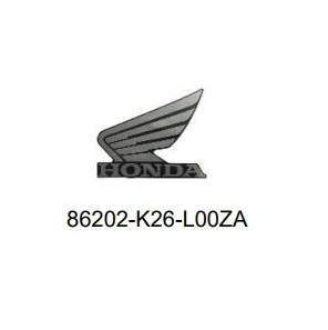 Honda Grom SP left wing decal for 2024, OEM part 86202-K26-L00ZA, featuring black and red graphic design on motorcycle body
