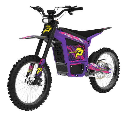 Howling Moto Grasshopper SE electric dirt bike with 72V 60Ah battery and 12.5kW mid-drive, shown from a side view.