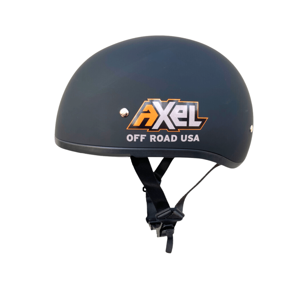 Side view of black AXEL OFF ROAD D.O.T. Off Road Trail Daytona helmet with chin guard and ventilation for off-road riding.