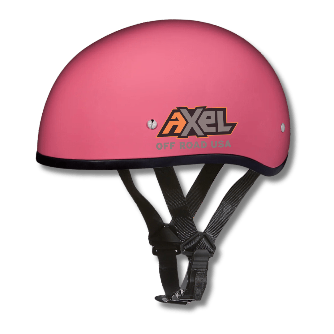 Side view of AXEL OFF ROAD pink D.O.T. off-road trail helmet with ventilation and adjustable strap for off-road riding.