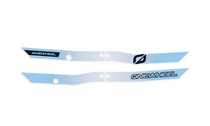 Onewheel XR Classic Recurve Rail Guards in SkyFade color protecting the rail of the electric skateboard.