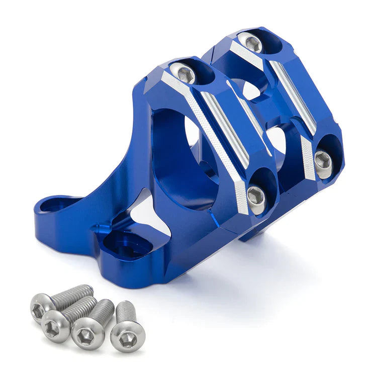 Blue solid-mount handlebar riser for Surron LBX, Talaria, E Ride Pro, and Rawrr Mantis X e-bikes by eDirtyBike.