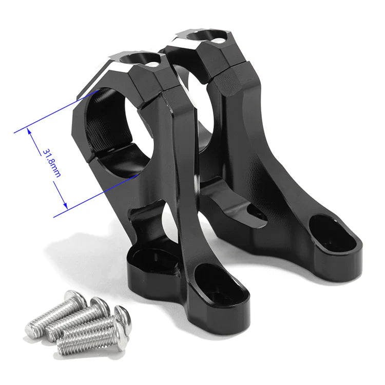 Black handlebar riser for Surron LBX, Talaria, E Ride Pro, and Rawrr Mantis X electric bikes by eDirtyBike, solid-mount design