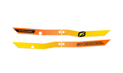 Onewheel XR Classic Recurve Rail Guards with SunsetFade design protecting the rail edges of the electric skateboard.