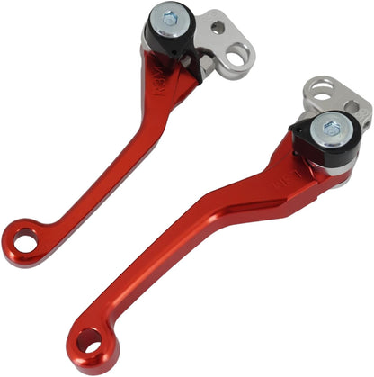 Red aluminum brake lever set for Surron LBX and Talaria Sting electric bikes by eDirtyBike, foldable and easy to install.