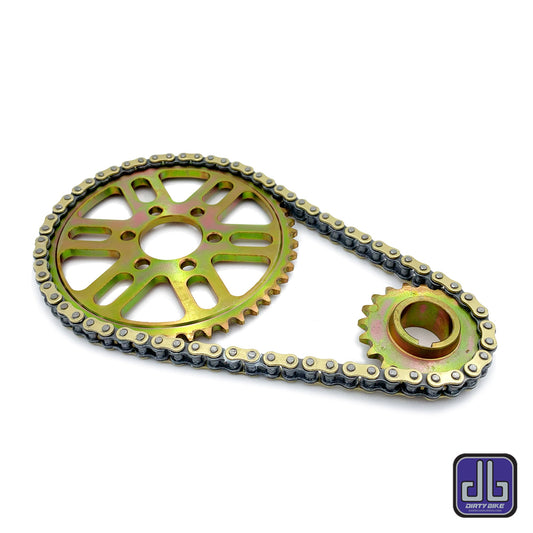 Surron LBX chain drive conversion kit with 219 RK non-sealed chain for primary belt to chain conversion, by eDirtyBike.