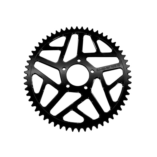 Black aluminum rear sprocket for Surron LBX, Talaria Sting MX3, MX4, E Ride Pro, and Rawrr Mantis X e-mountain bikes by eDirtyBike