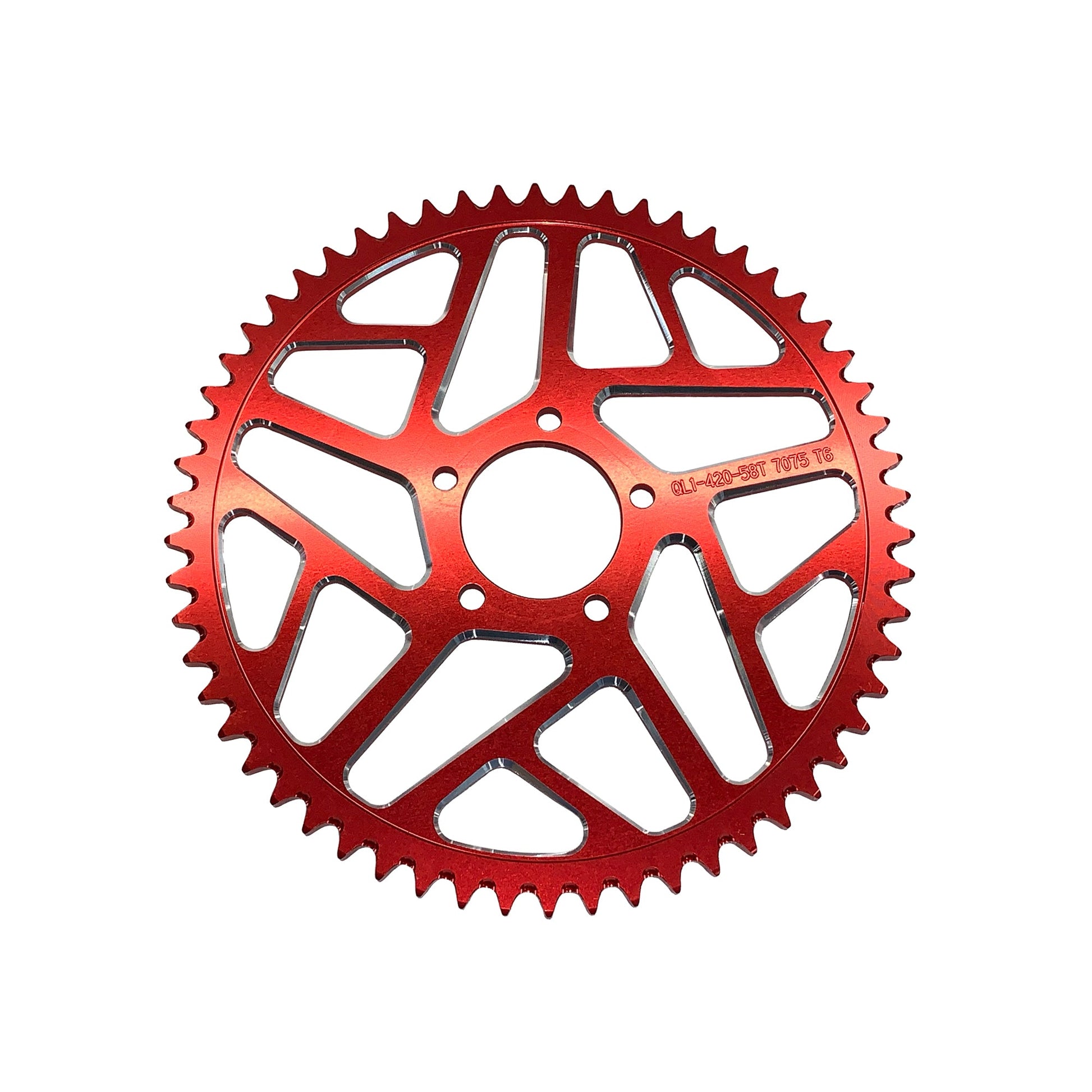Aluminum rear sprocket for Surron LBX, Talaria Sting MX3/MX4, E Ride Pro, and Rawrr Mantis X e-bike in red, showcasing durable design.
