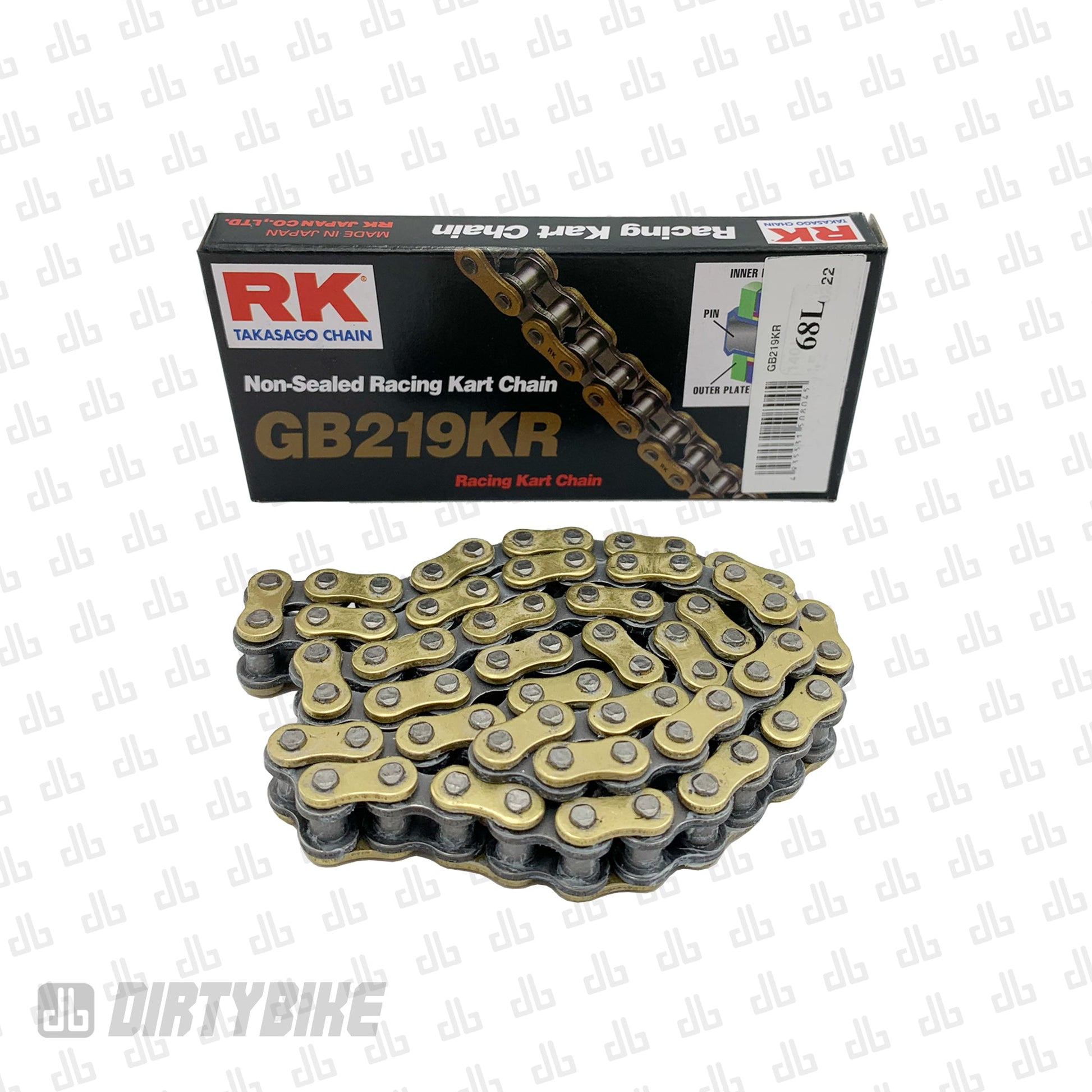 Surron LBX primary belt to chain conversion kit by eDirtyBike, gold replacement chain with 219 RK non-sealed chain drive.