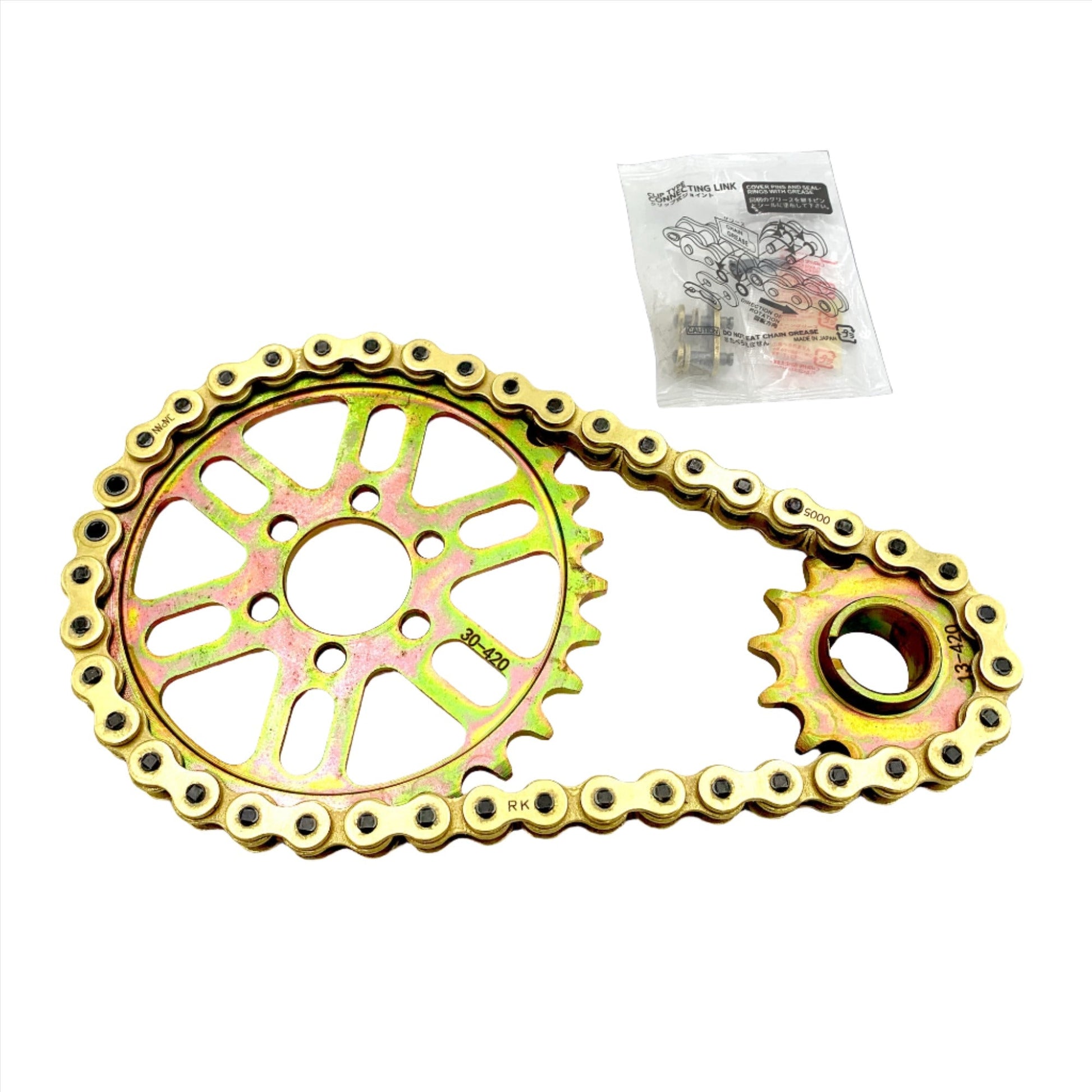 eDirtyBike SS 2.0 3.0 chain drive LBX conversion with gold replacement chain for Surron-LBX 420 e-bike by RK MXU E Ride Pro