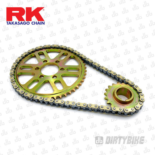 eDirtyBike Primary Belt to Chain Conversion Kit for E Ride Pro 2.0 with 219 RK non-sealed chain and chain drive components.